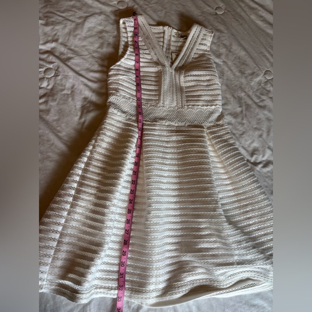 Francesca’s White Cami V-Neck Stripe Lace Illusion Waist Dress - Picture 6 of 11